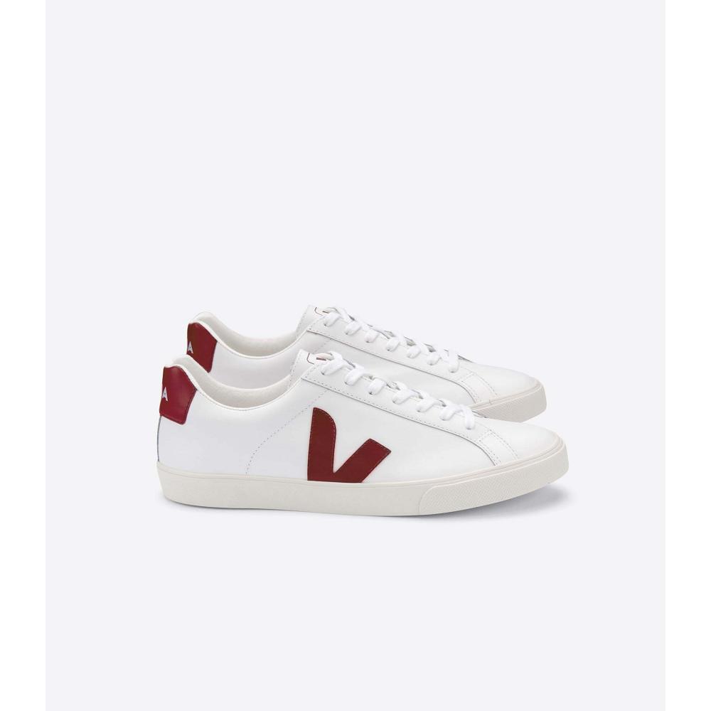 Veja ESPLAR LEATHER Women\'s Sneakers White/Red | NZ 620JPQ